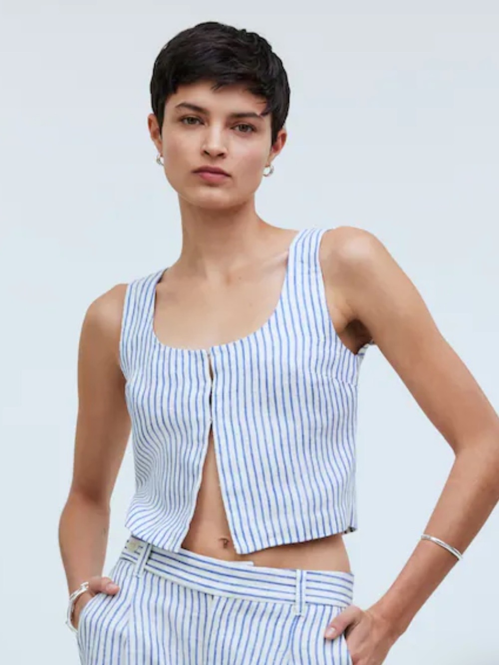 Madewell Scoopneck Crop Tank in 100% Linen